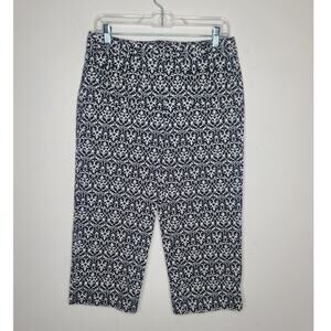 Ann Taylor Margo cotton capri pants black white scroll design - 6